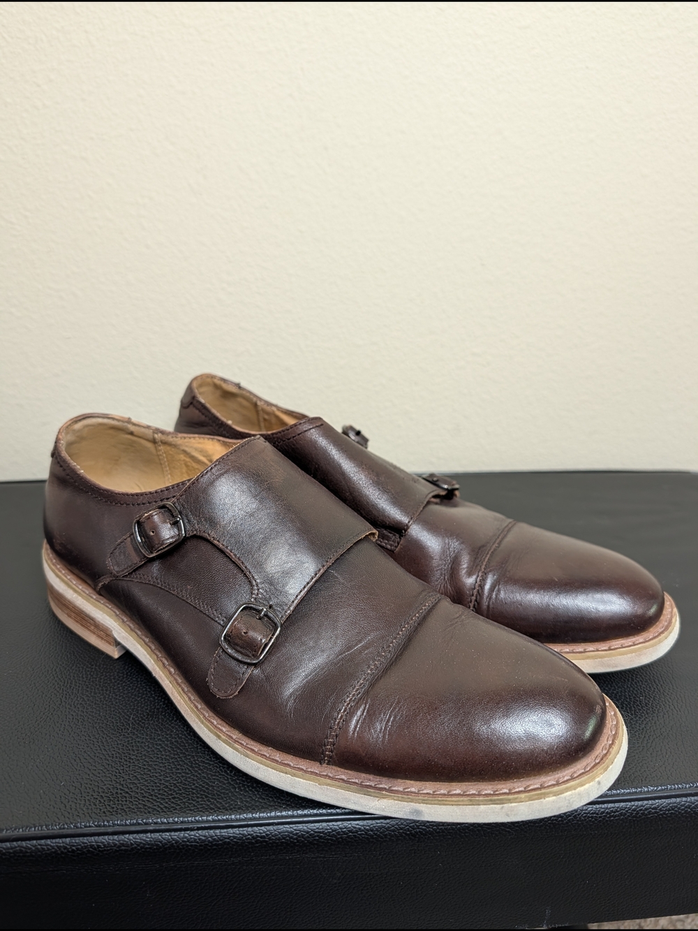 Steve Madden Men's Brown Leather Double Monk Strap Dress‎ Shoes Size 8.5